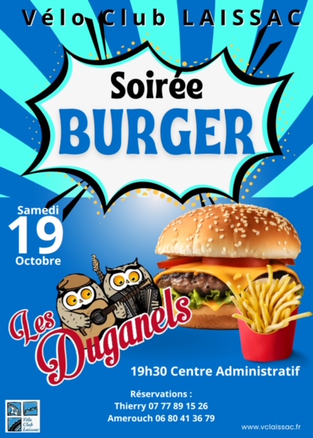 Soirée Burger Vélo Club de Laissac Le 19 oct 2024