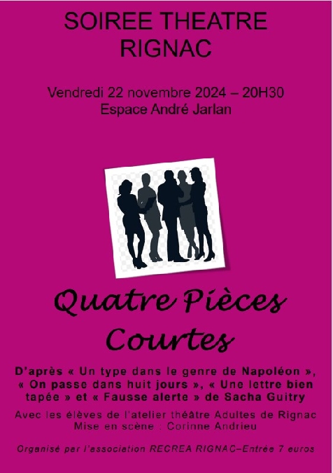 Théâtre "Quatre Pièces Courtes" Le 22 nov 2024