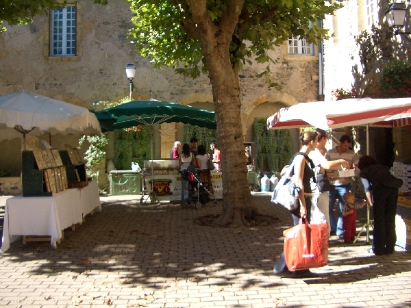 Marché des Producteurs de Pays et marché traditionnel du samedi matin à St Geniez avec animation musicale par Yannick Luche