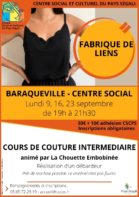 Cours de couture intermédiaire Du 9 au 23 sept 2024