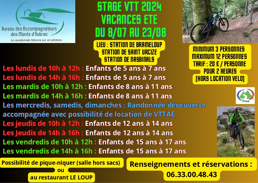 Stage VTT - Bureau des accompagnateurs des Monts d'Aubrac