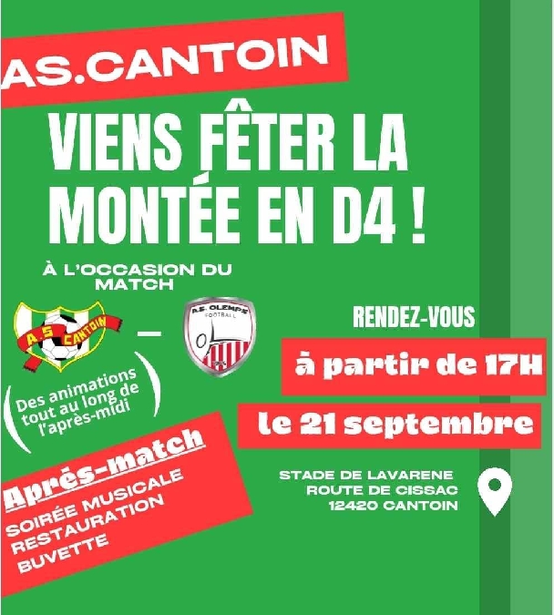 AS. Cantoin vous invite à fêter la montée en division 4