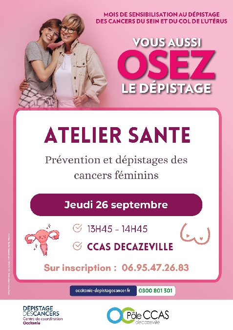 Atelier santé : prévention et dépistages... Le 26 sept 2024