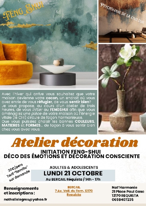 Atelier FENG-SHUI au Bercail Le 21 oct 2024