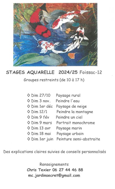 Stages aquarelle Du 27/10/2024 au 1/6/2025