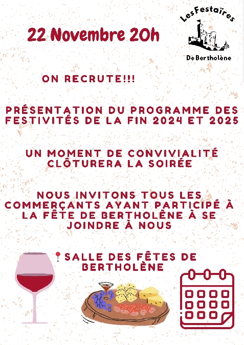 Soirée conviviale avec le Comité des fêtes de Bertholène